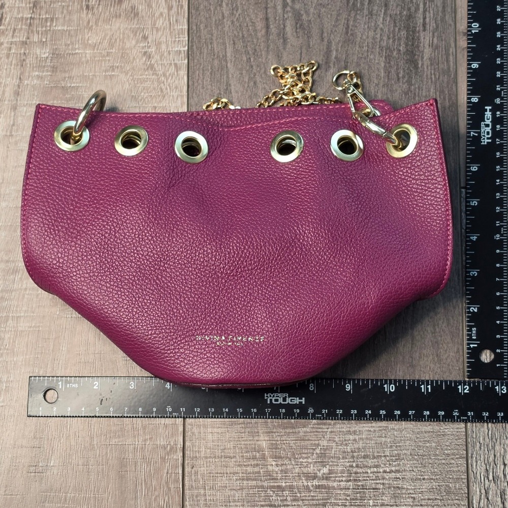 Divina Firenze Italy Magenta Pebbled Leather Bucket Bag Gold Chain Crossbody - Picture 3 of 9